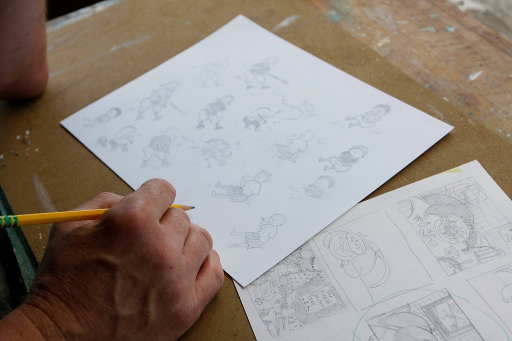Sketches of all the characters are drawn until they seem just right.