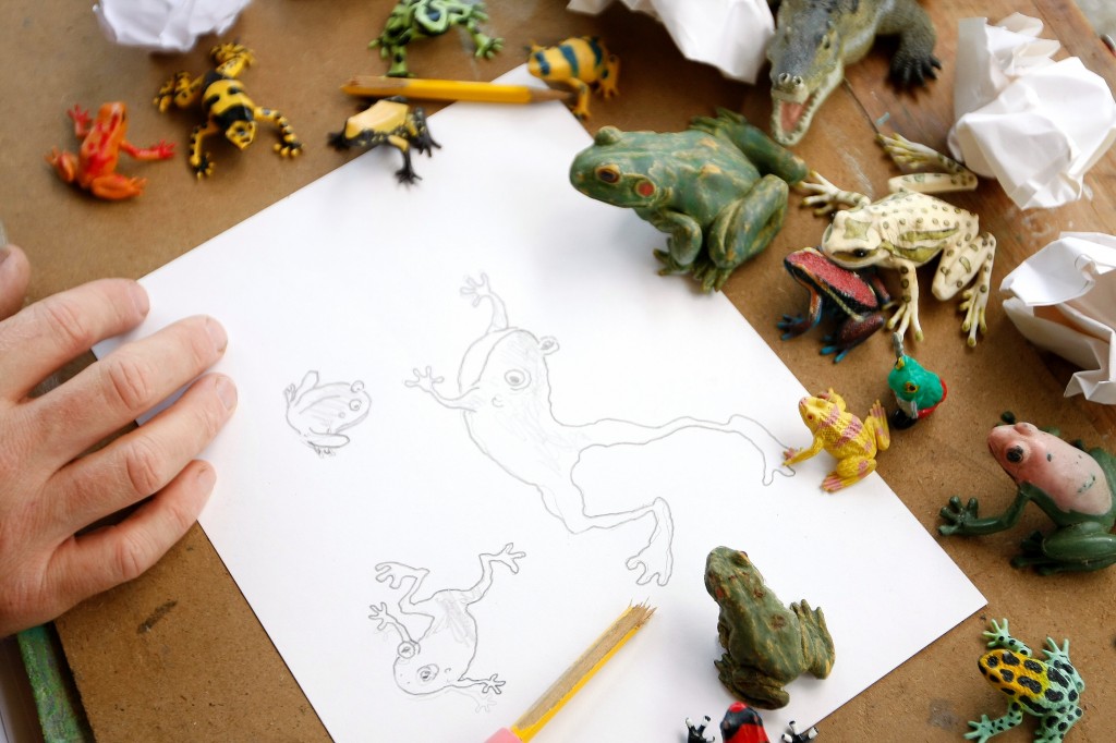 Drawing a frog is harder than you would think. They’re all folded legs and arms and googly eyes.