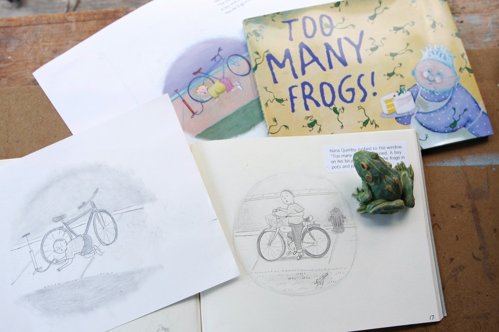 Each illustration is drawn over and over. Whoever invented erasers was on to something.